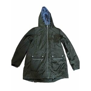 Sam Edelman Women’s Gray Fur Accent Parka Olive Green Size L Large Outdoor